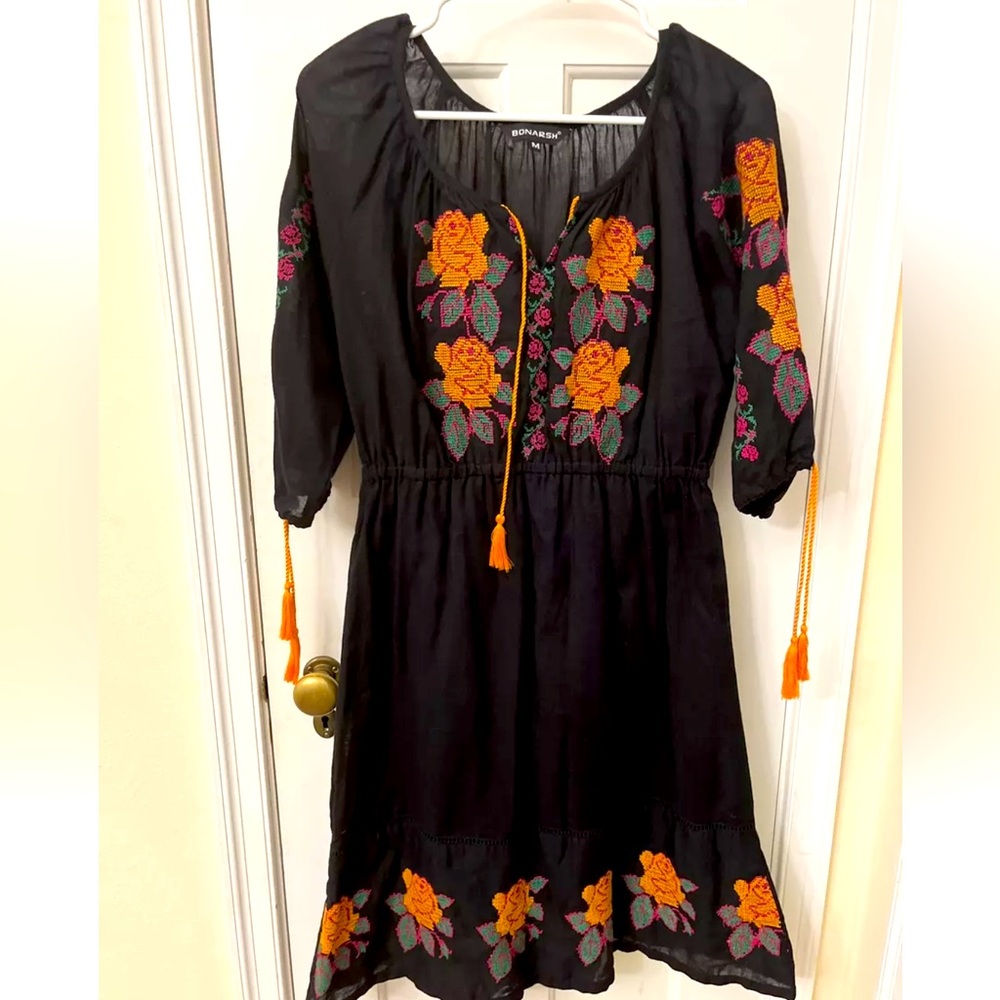 Authentic Bonarsh lined black Embroidered Peasant Dress